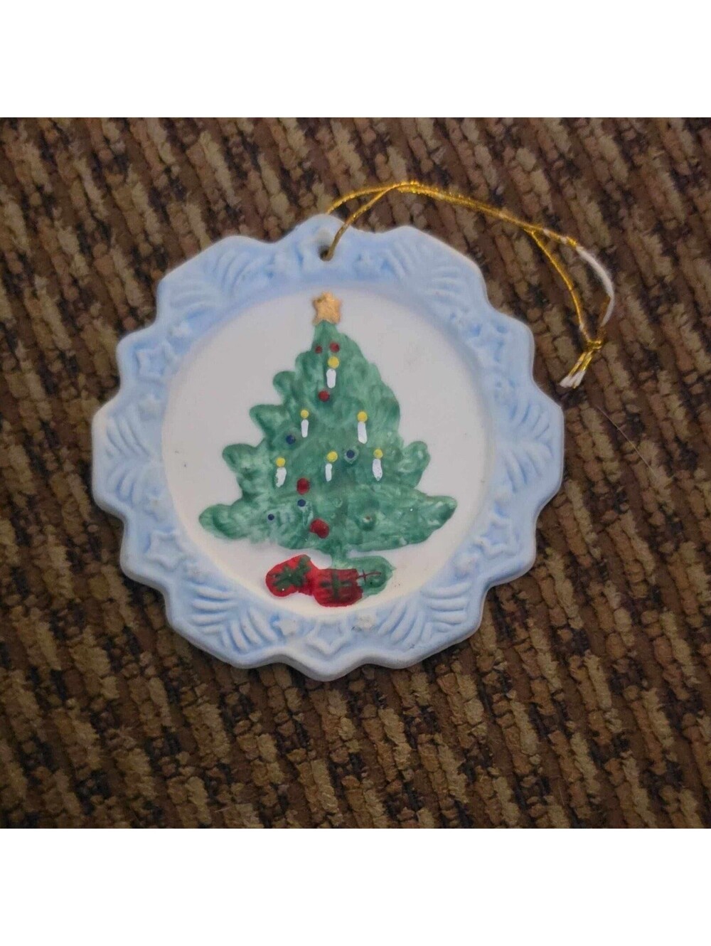 Vintage Jasco Snowflake Greetings Porcelain Christmas Tree Ornament 1970s/1980s